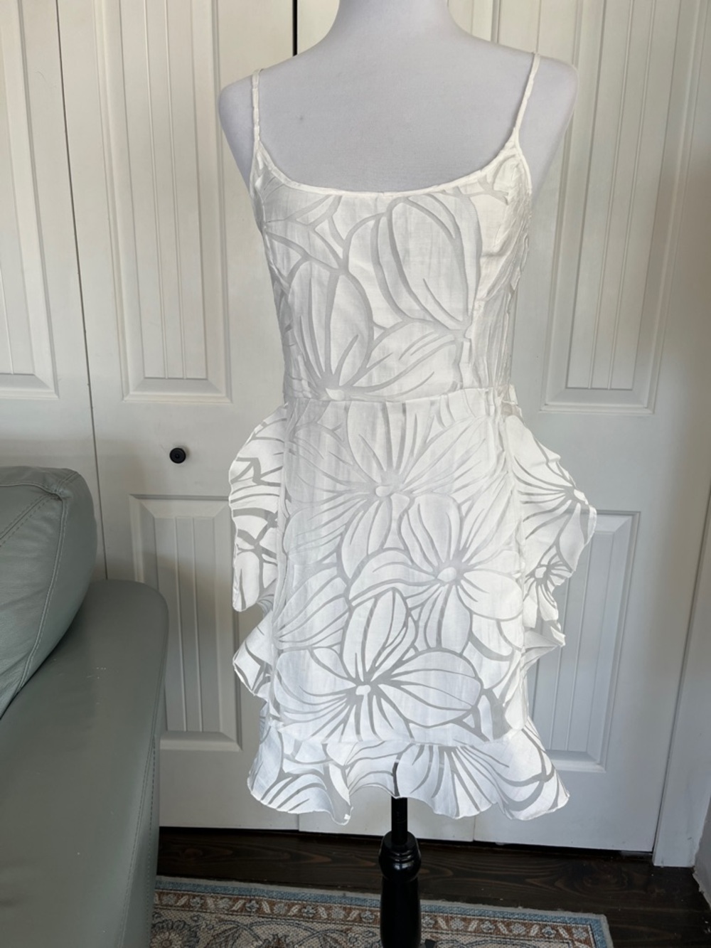White Floral, Yoins Slip Dress with Ruffle Hem. Size Medium